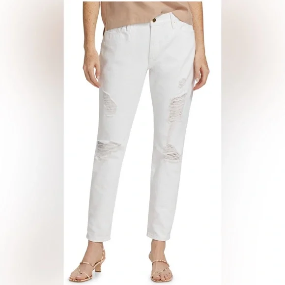 Frame Mid-Rise Distressed Boyfriend White Jeans Size 27 (4) NWT - Picture 3 of 12